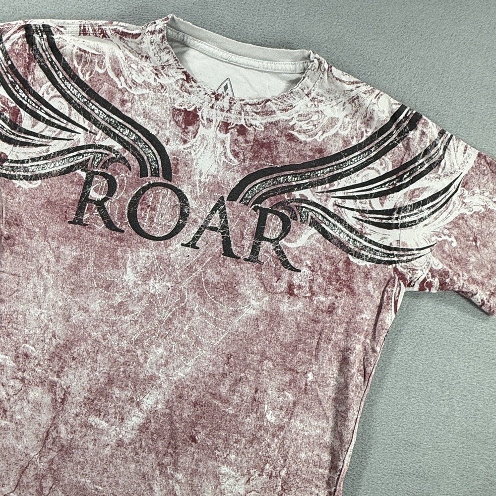 ROAR Red Washed Out T-Shirt Mens Size Medium Double Sided Revolution Y2K Gothic